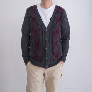 Vintage Arnold Palmer Gray Maroon Eclectic Grandpa Button Up Cardigan Sweater S